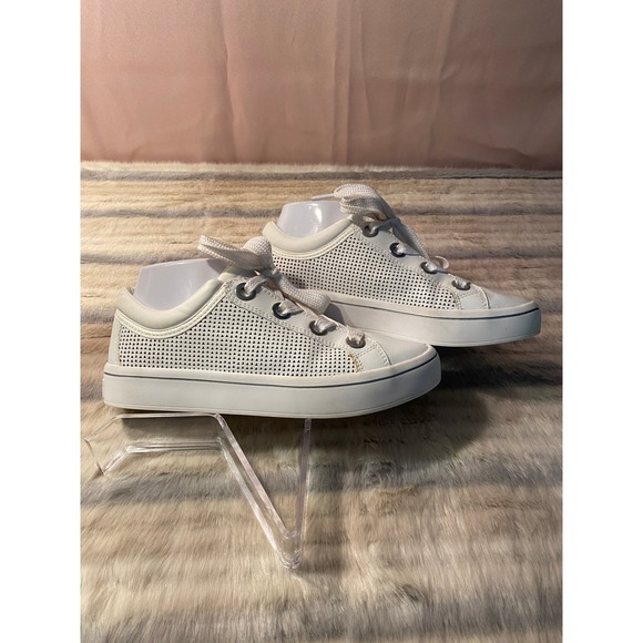 Skechers Street White Leather Sneakers Perforated Low Top Casual Shoes US 7.5 - Picture 3 of 9